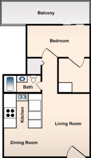 1 Bed / 1 Bath / 477ft² / Availability: Please Call / Deposit: $300 / Rent: $870